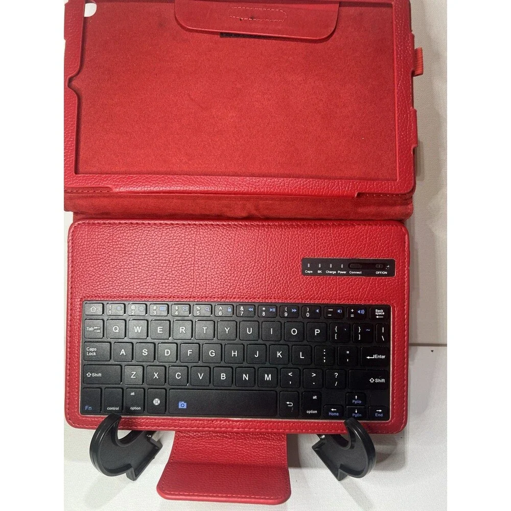 Red Synthetic Leather Bluetooth Keyboard Folio Case with Integrated Stand